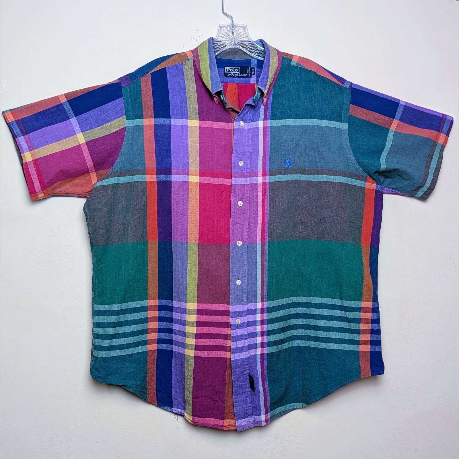 Vintage Polo Ralph Lauren Madras Plaid Cotton 80s Shirt Size Xl